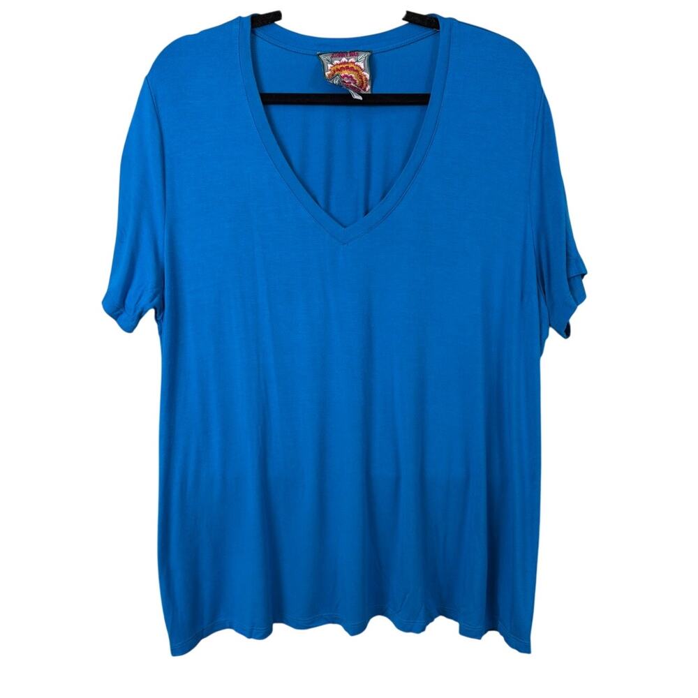 Johnny Was Blue V-Neck Short Sleeve Top Size XL